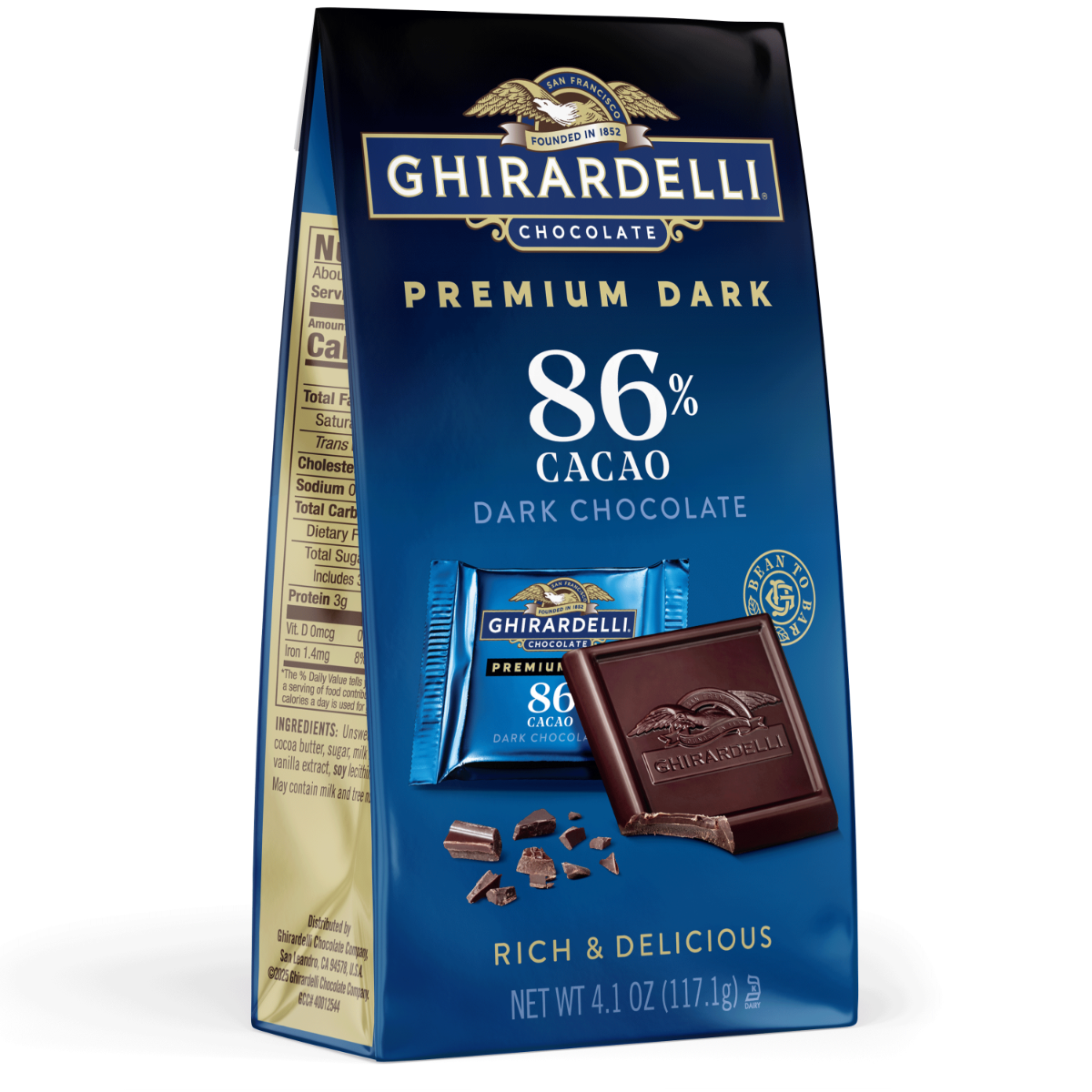 Premium Dark 86% Cacao Dark Chocolate SQUARES 4.1 oz Bag (Case of 6)