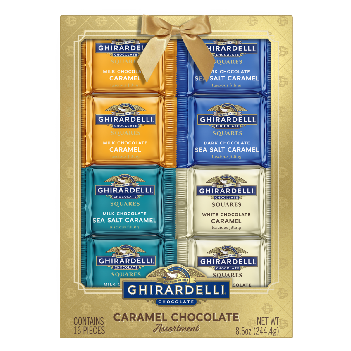 Assorted Caramel Chocolate Gold Gift Box 16 SQUARES